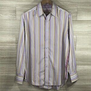 Robert Graham Shirt Mens XL Button Up Striped Colorful Flip Cuff Pattern Art EUC